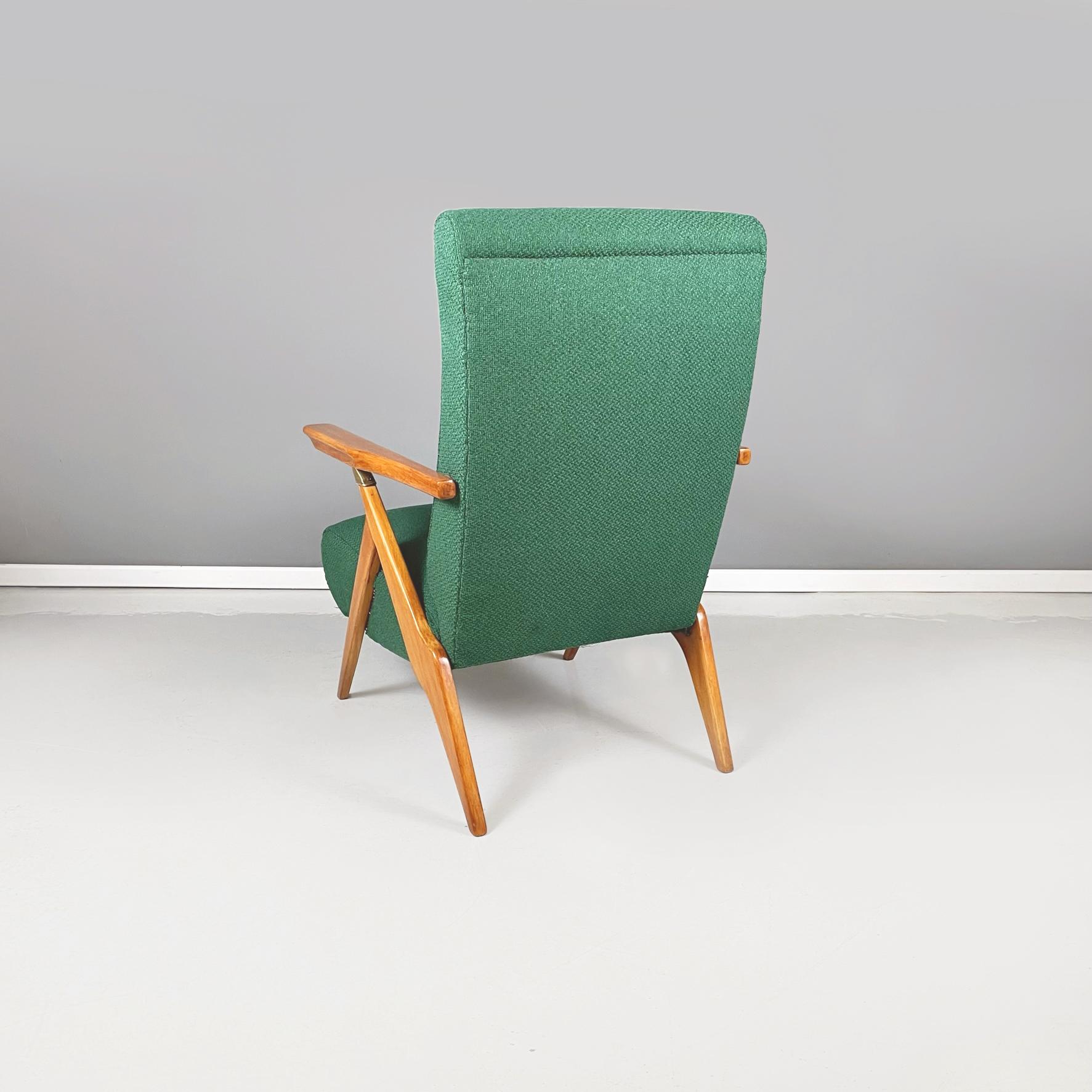 Mid-20th Century Italian Mid-Century Green Fabric Wood Reclining Armchair Antonio Gorgone, 1950