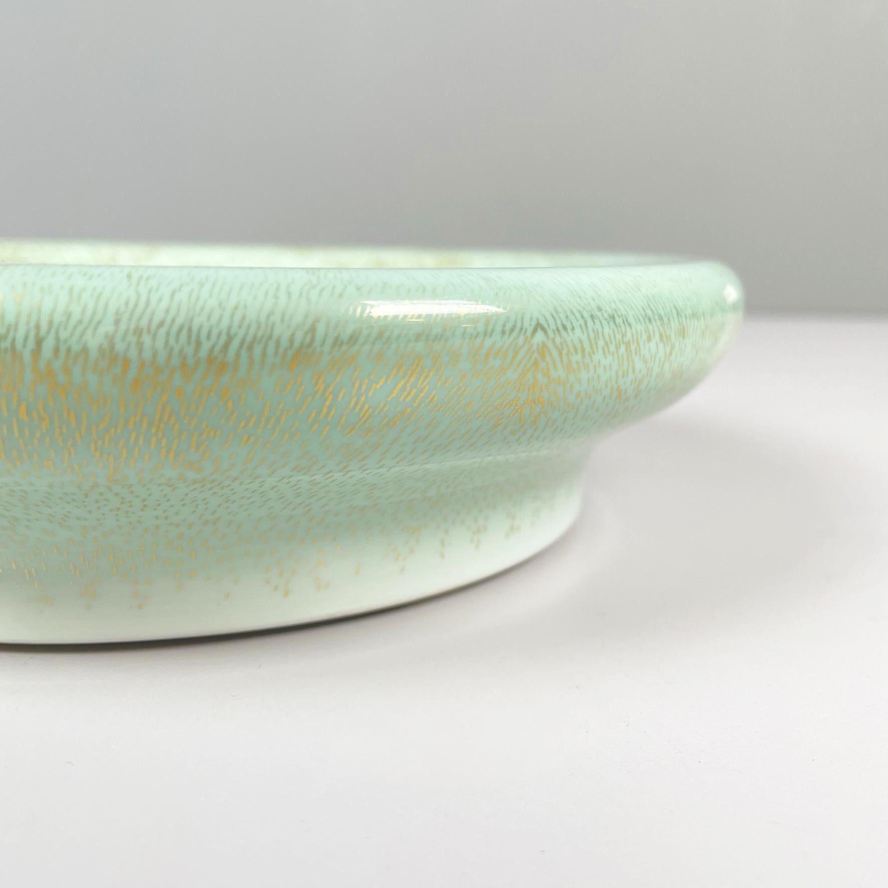 Italian Midcentury Green Light Blue Gold Ceramic Centerpiece by Mangani, 1960s In Good Condition For Sale In MIlano, IT