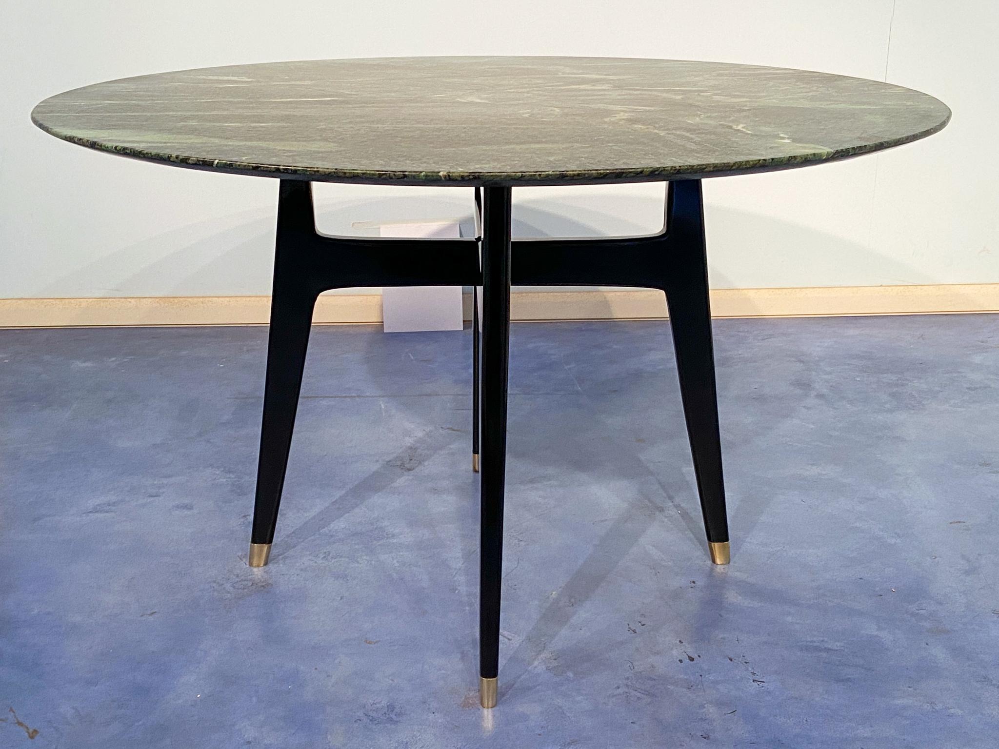 Brass Italian Mid-Century  Marble Round Support or Center Table, by  Dassi 1950s