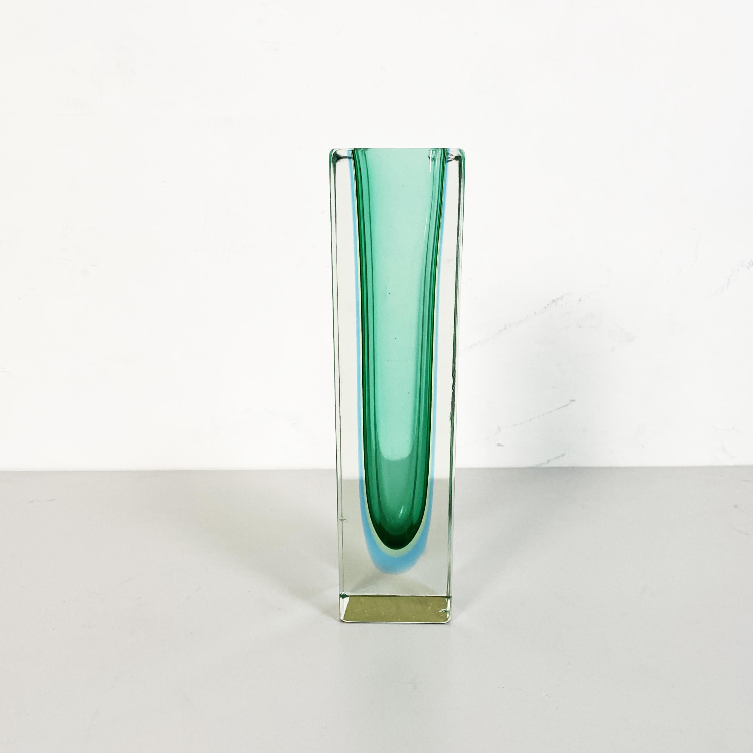 Mid-Century Modern Italian Mid-Century Green Murano Glass Vase with Internal Blue Shades, 1970s For Sale