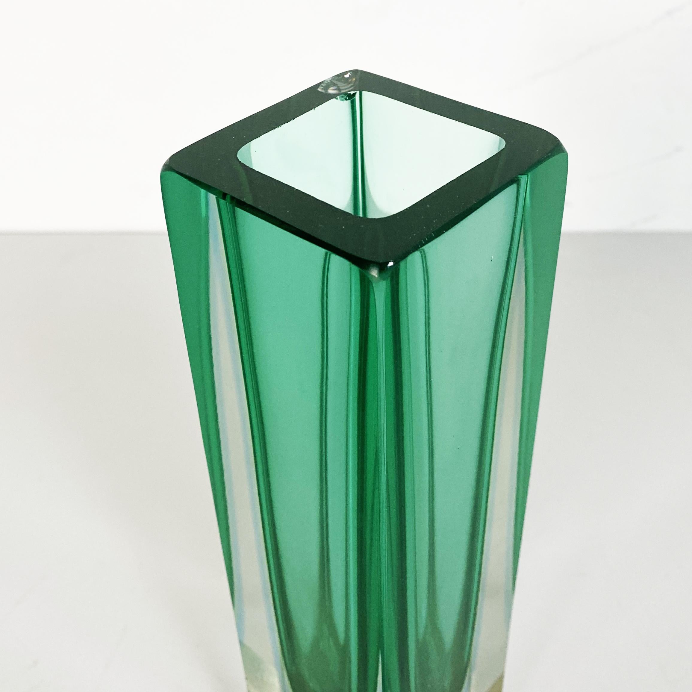 Late 20th Century Italian Mid-Century Green Murano Glass Vase with Internal Blue Shades, 1970s For Sale