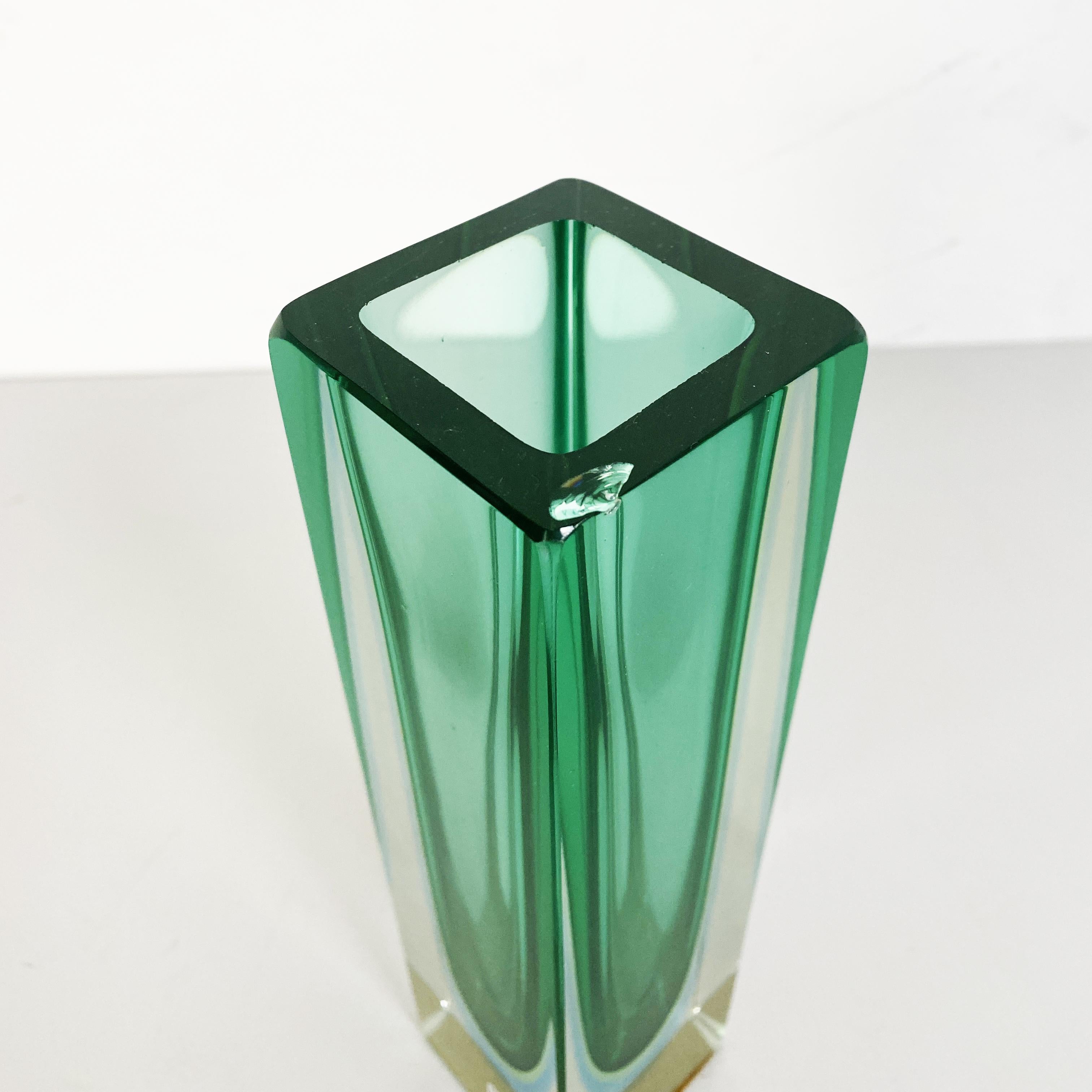 Italian Mid-Century Green Murano Glass Vase with Internal Blue Shades, 1970s For Sale 1