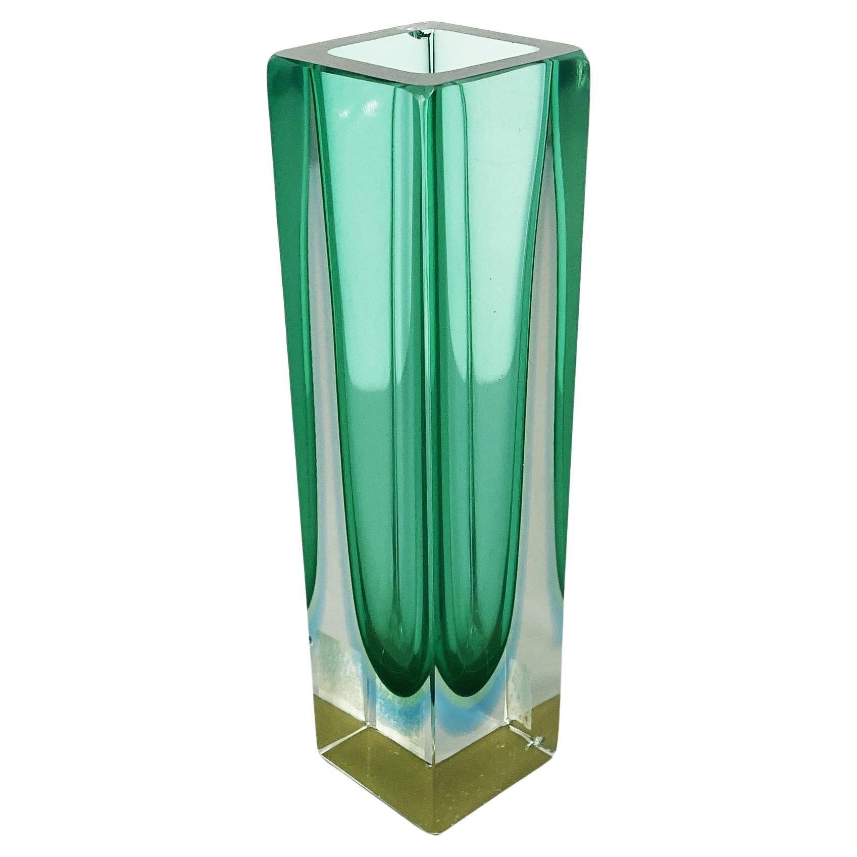 Italian Mid-Century Green Murano Glass Vase with Internal Blue Shades, 1970s