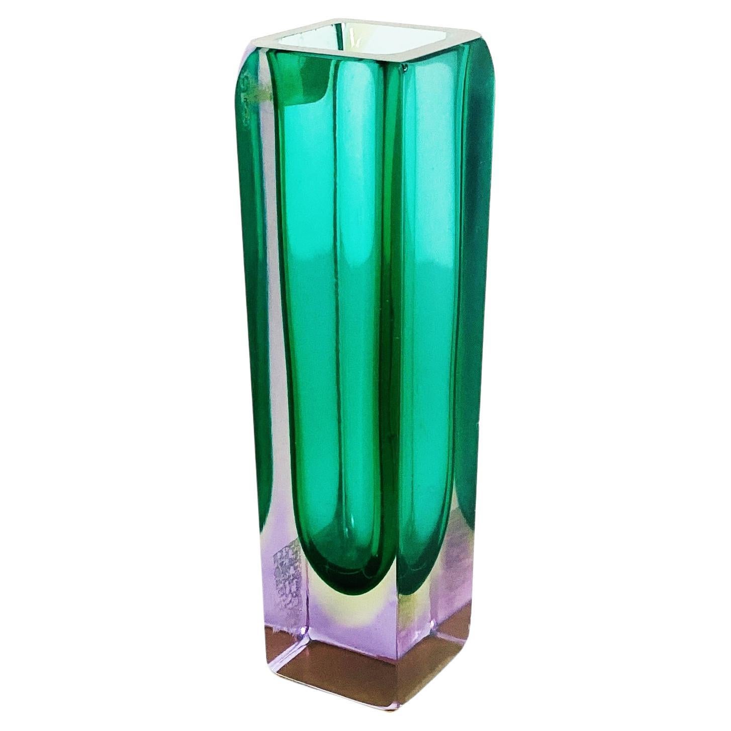 Italian MidCentury Green Murano Glass Vase with Internal Blue Shades