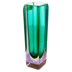 Italian Mid-Century Green Murano Glass Vase with Internal Yellow Shades, 1970s