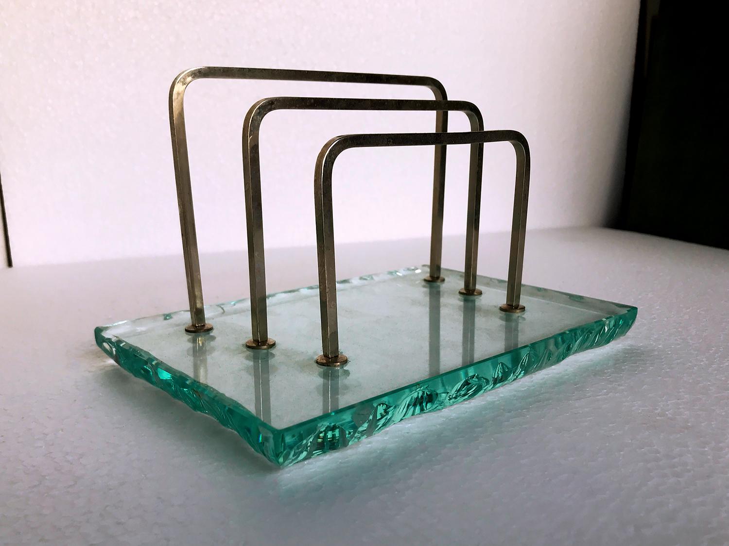 Italian Mid-Century Green Nilo Glass Desk Set by Fontana Arte, 1950s 6