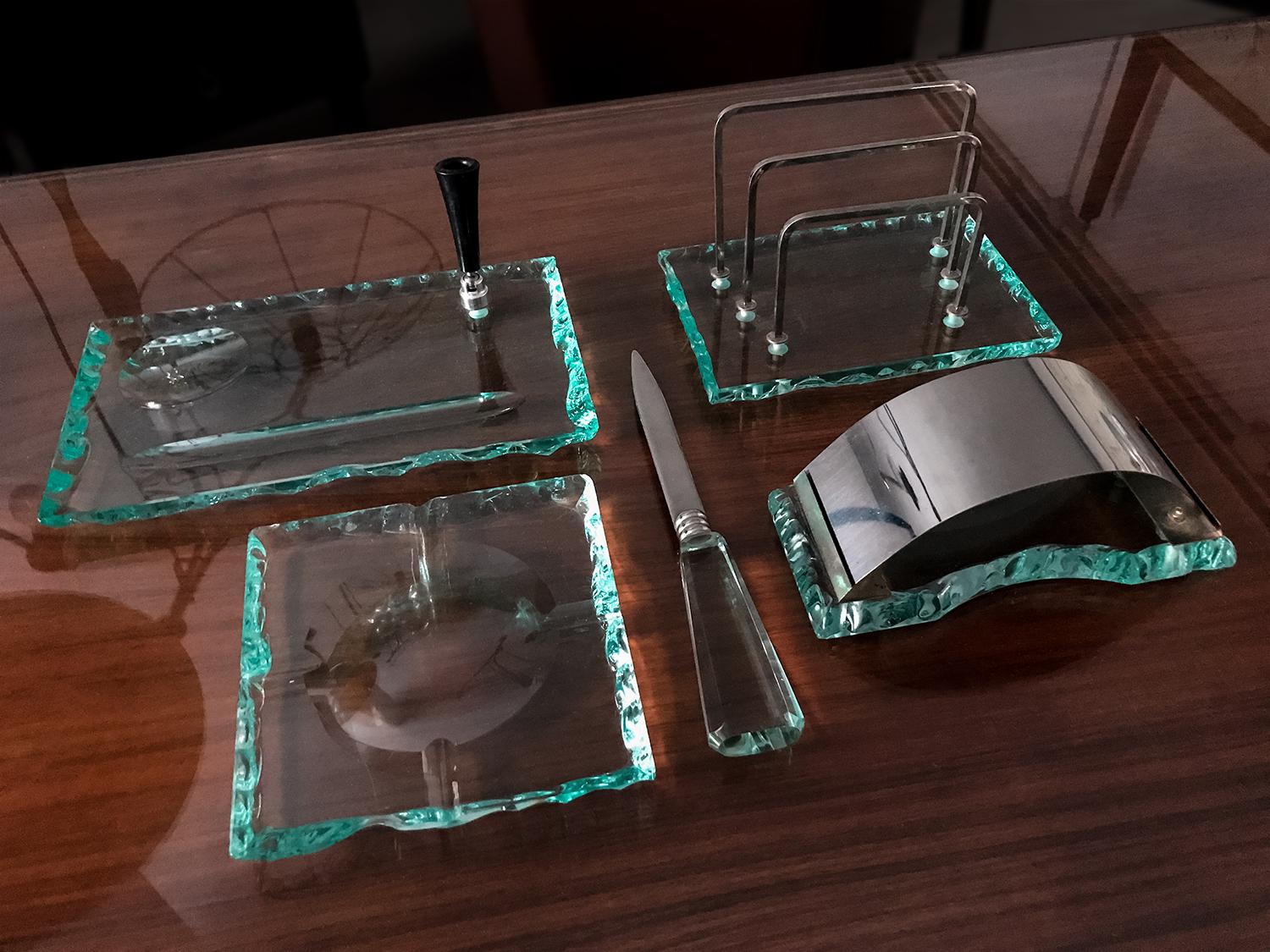 Italian Mid-Century Green Nilo Glass Desk Set by Fontana Arte, 1950s 7