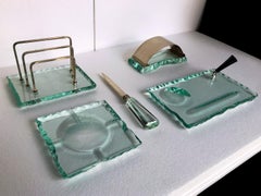 Italian Mid-Century Green Nilo Glass Desk Set by Fontana Arte, 1950s