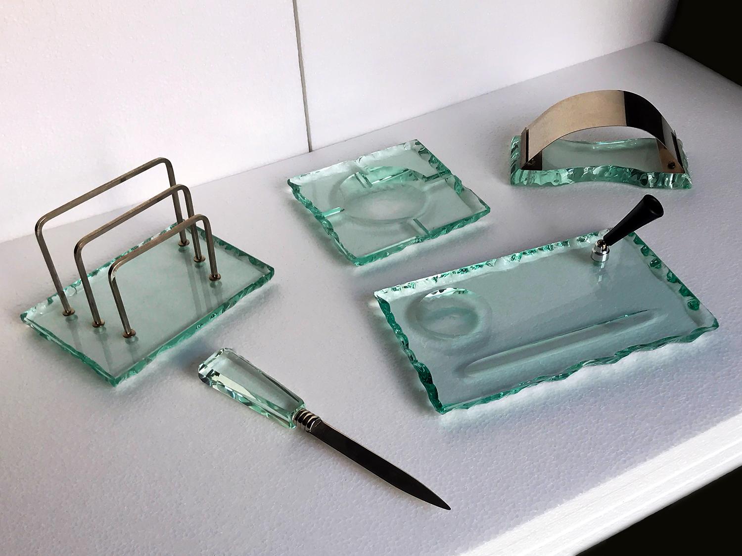 20th Century Italian Mid-Century Green Nilo Glass Desk Set by Fontana Arte, 1950s