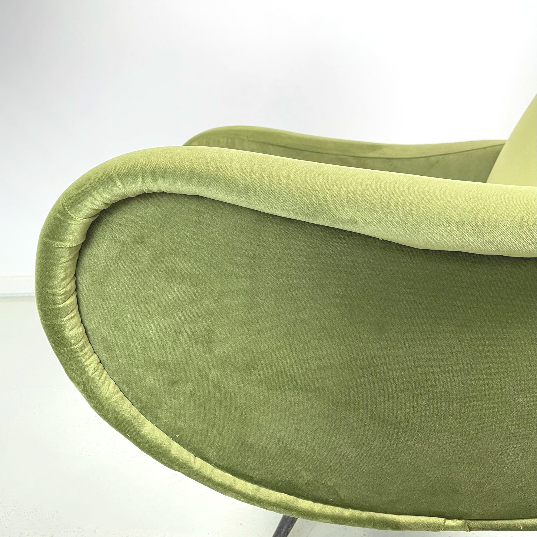 Italian Midcentury Green Velvet and Black Metal Armchairs in Lady Style, 1950s For Sale 5