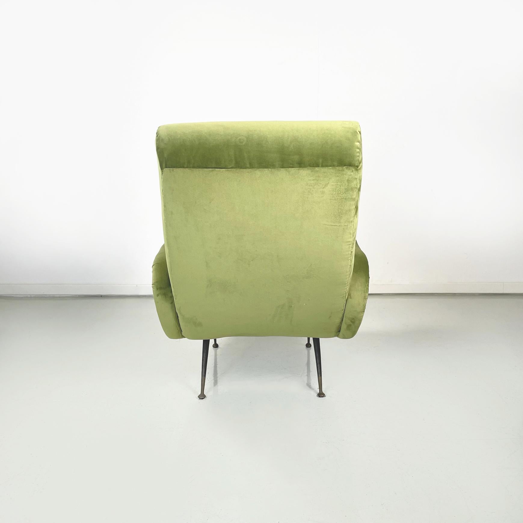 Italian Midcentury Green Velvet and Black Metal Armchairs in Lady Style, 1950s For Sale 1