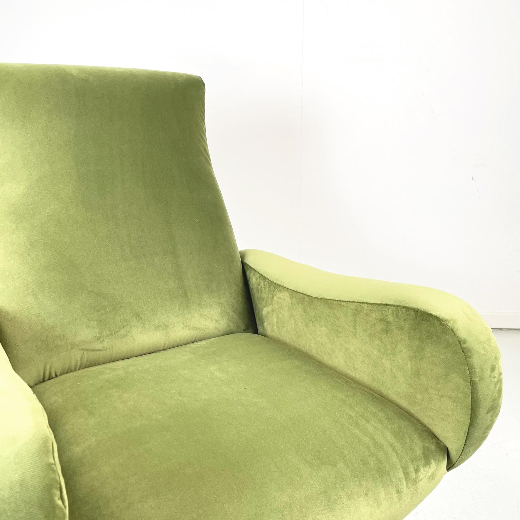 Italian Midcentury Green Velvet and Black Metal Armchairs in Lady Style, 1950s For Sale 2
