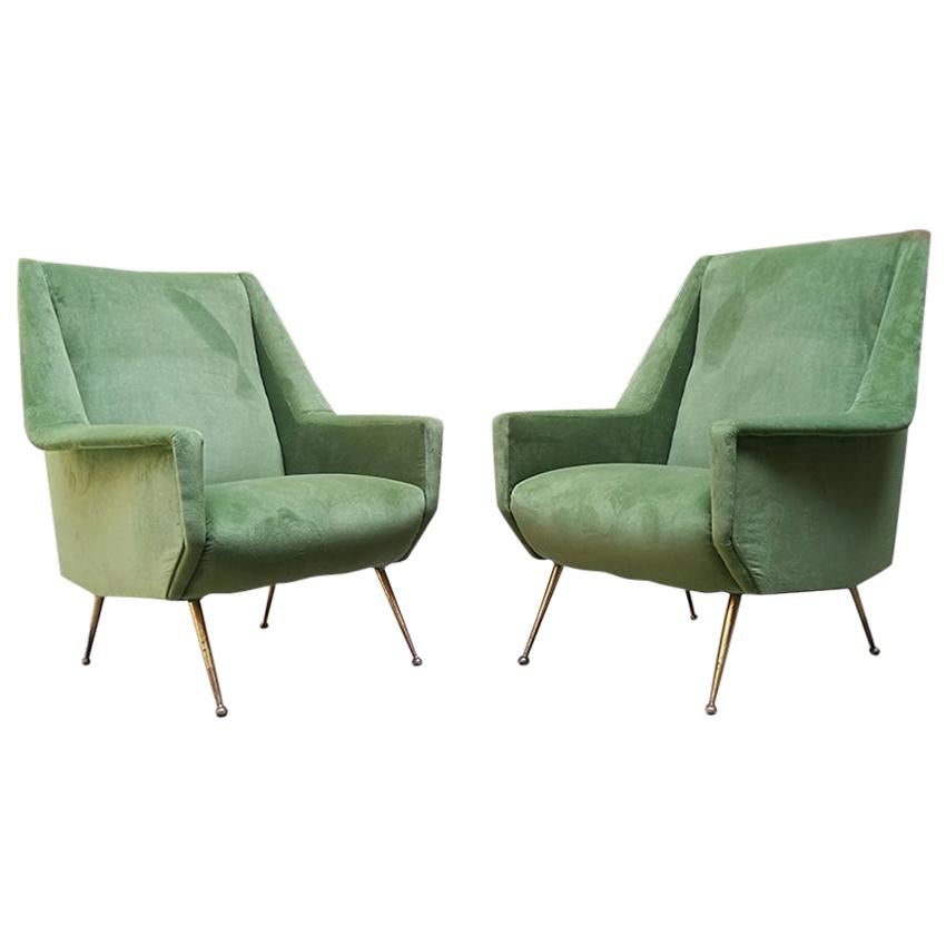 MidCentury Green Velvet Italian Armchairs at 1stDibs