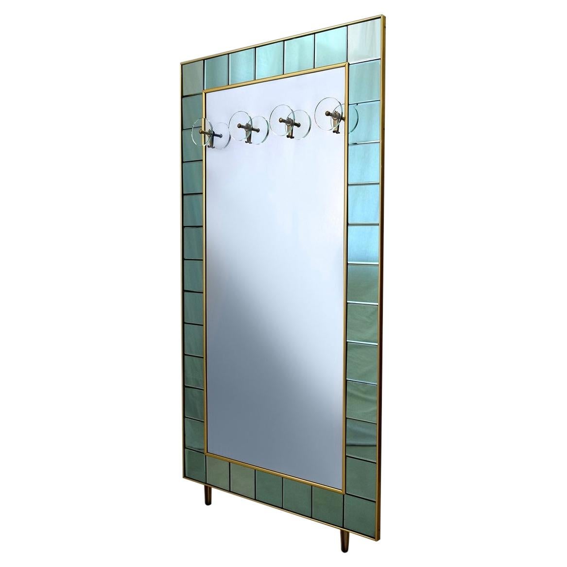 Italian Mid Century Hallway Entrance Mirror Coat Rack