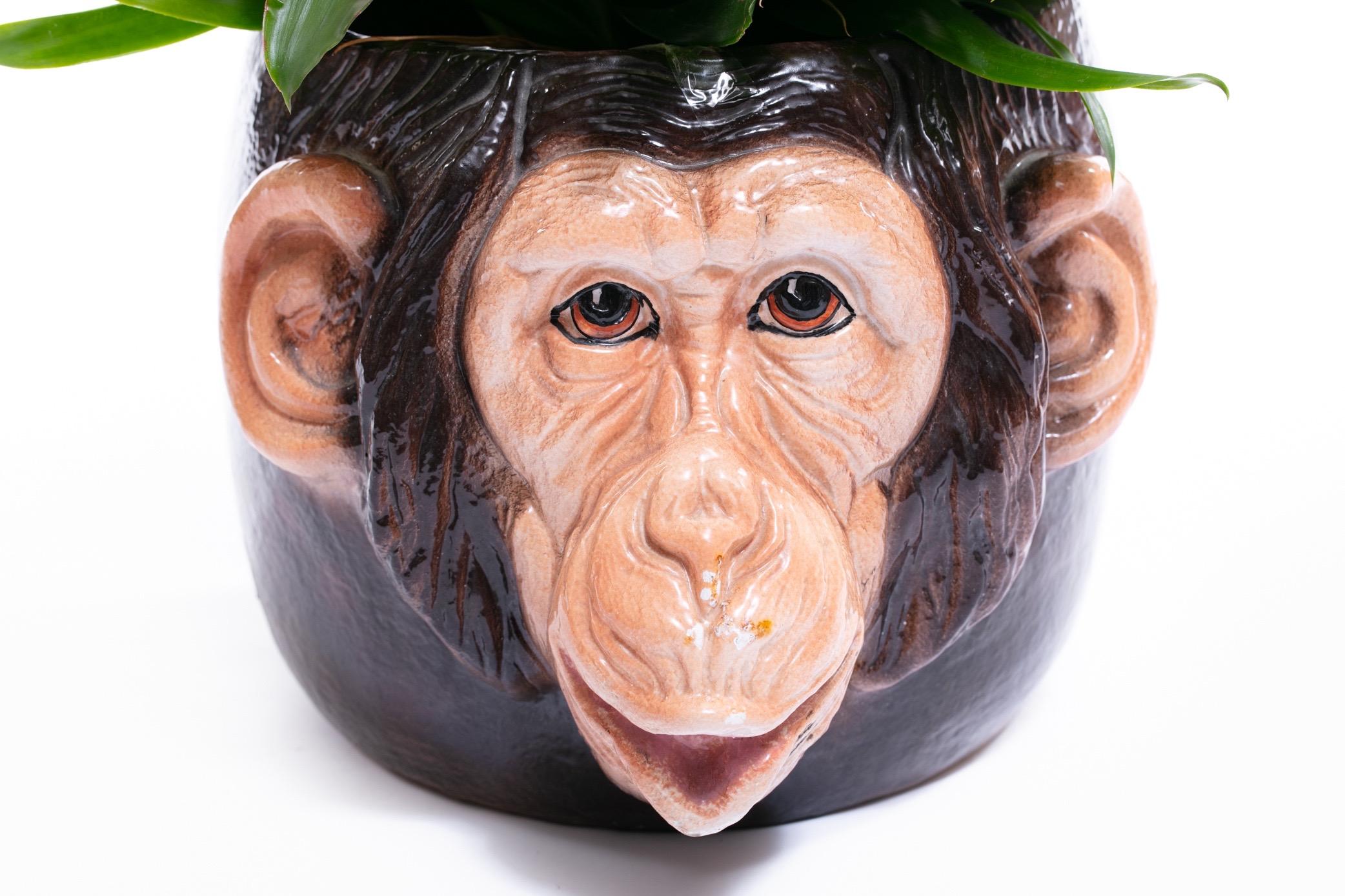 Mid-Century Modern Jardinière italienne du milieu du siècle, peinte à la main, représentant un chimpanzé en vente