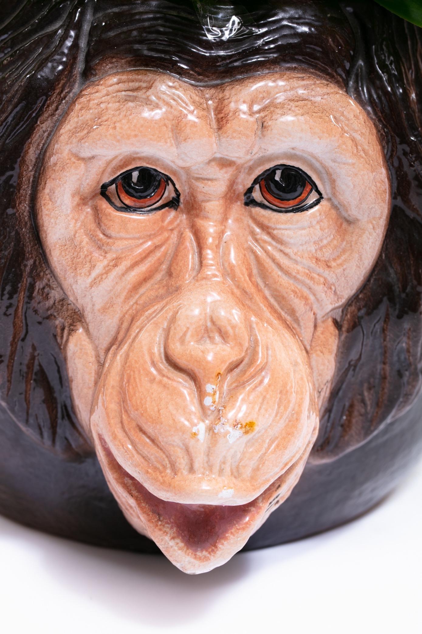 Italian Mid Century Hand Painted Chimpanzee Planter In Good Condition For Sale In Saint Louis, MO