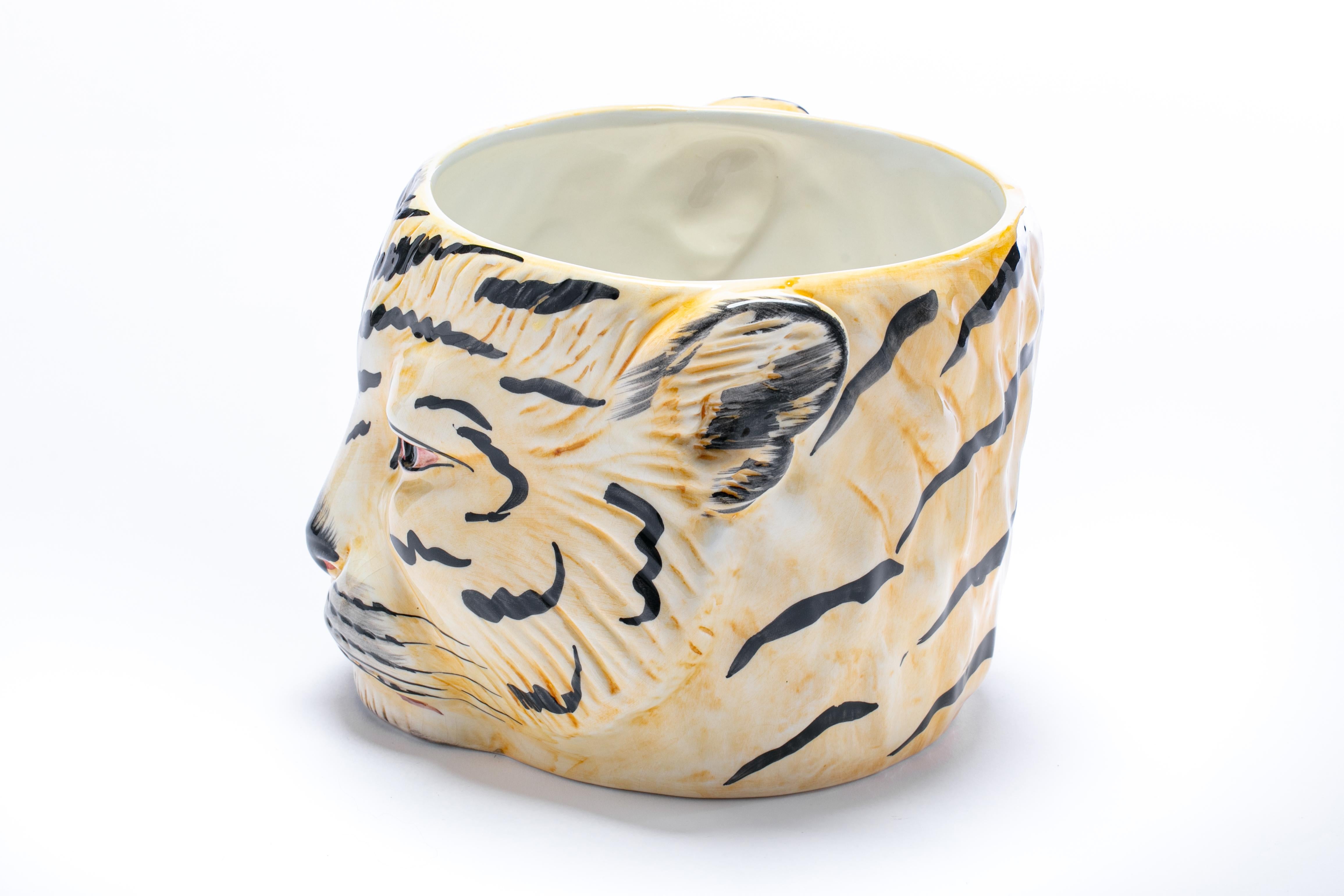 Ceramic Italian Mid Century Hand Painted Tiger Planter For Sale
