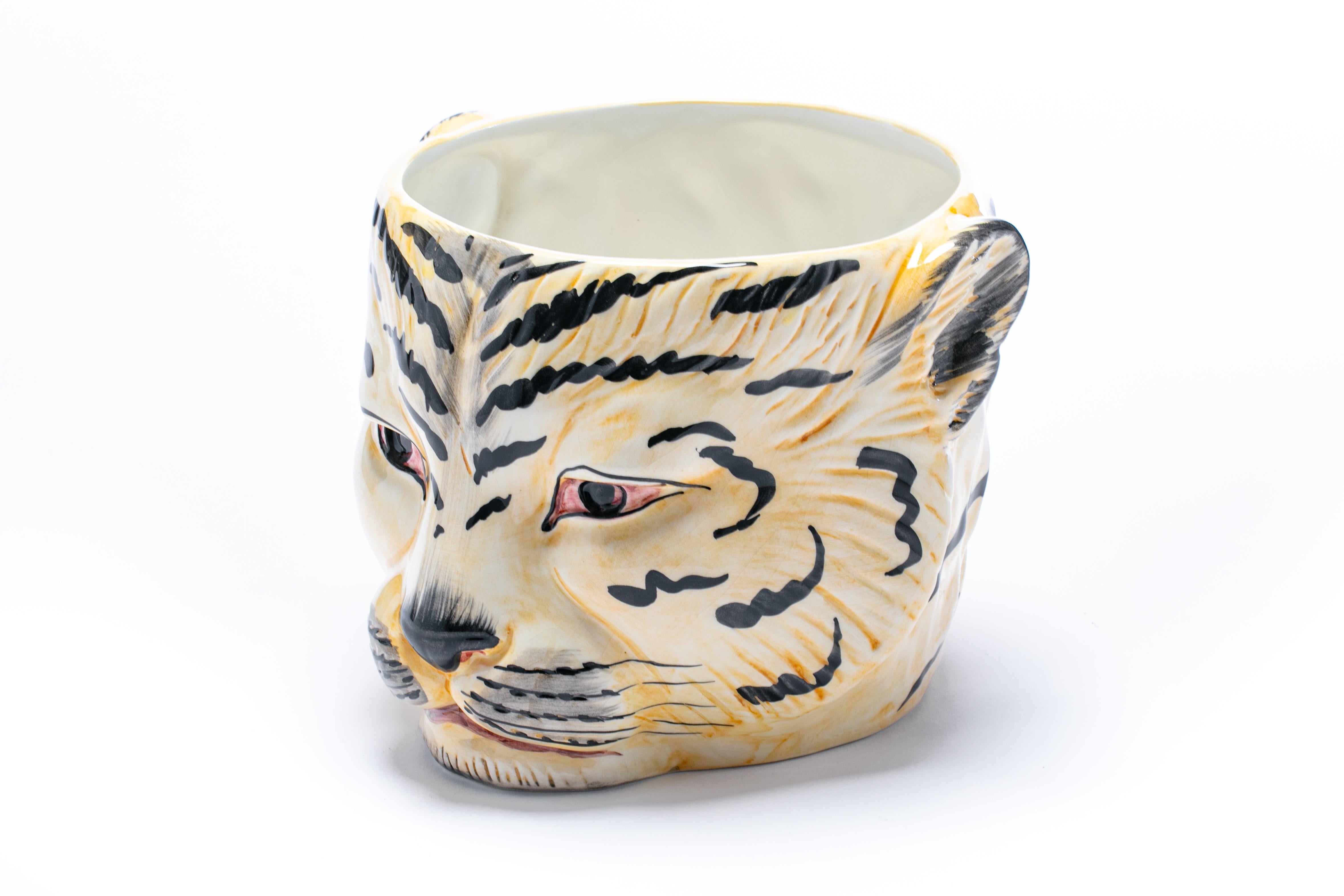 Italian Mid Century Hand Painted Tiger Planter For Sale 1