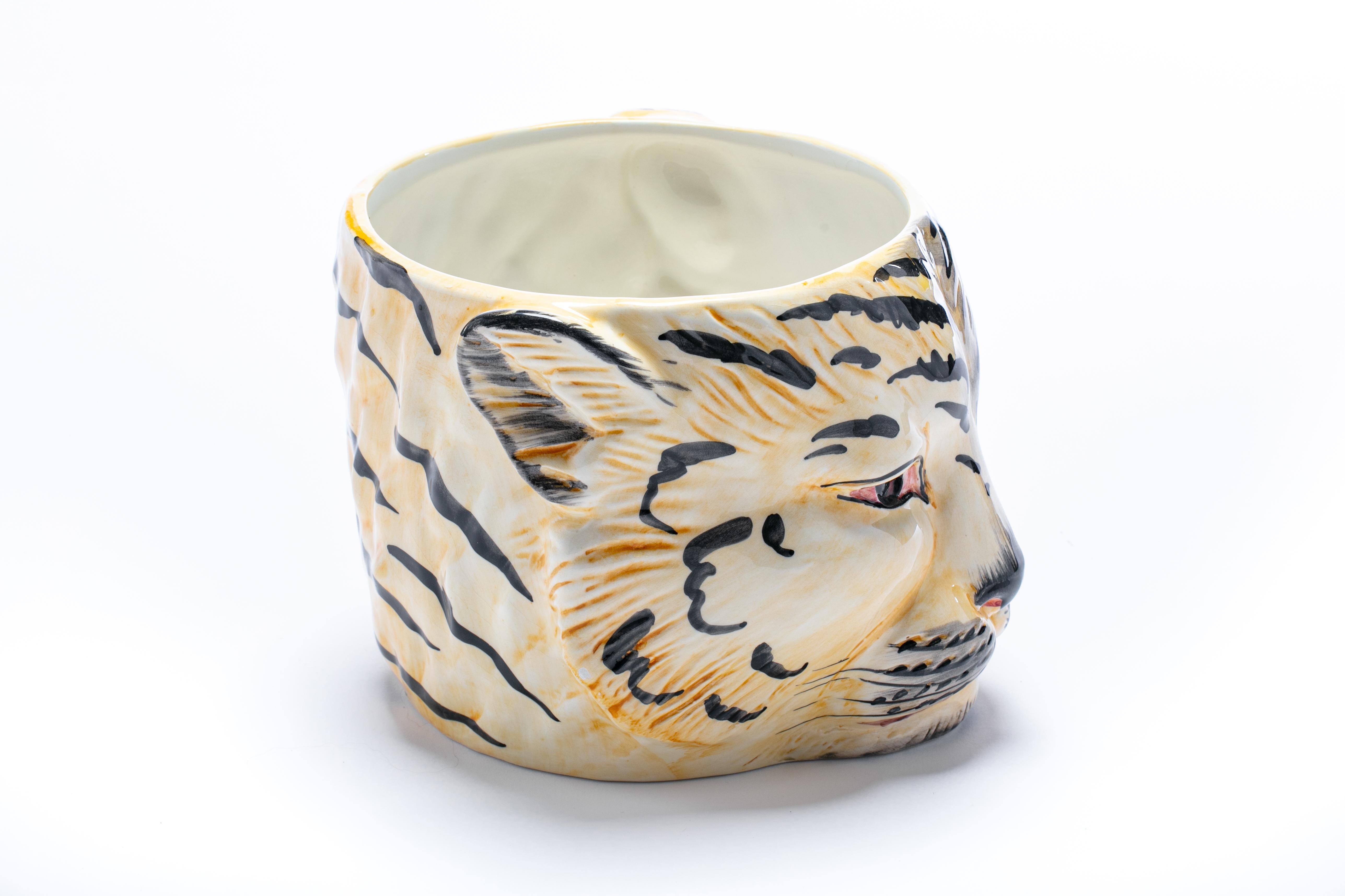 Hand-Painted Italian Mid Century Hand Painted Tiger Planter For Sale