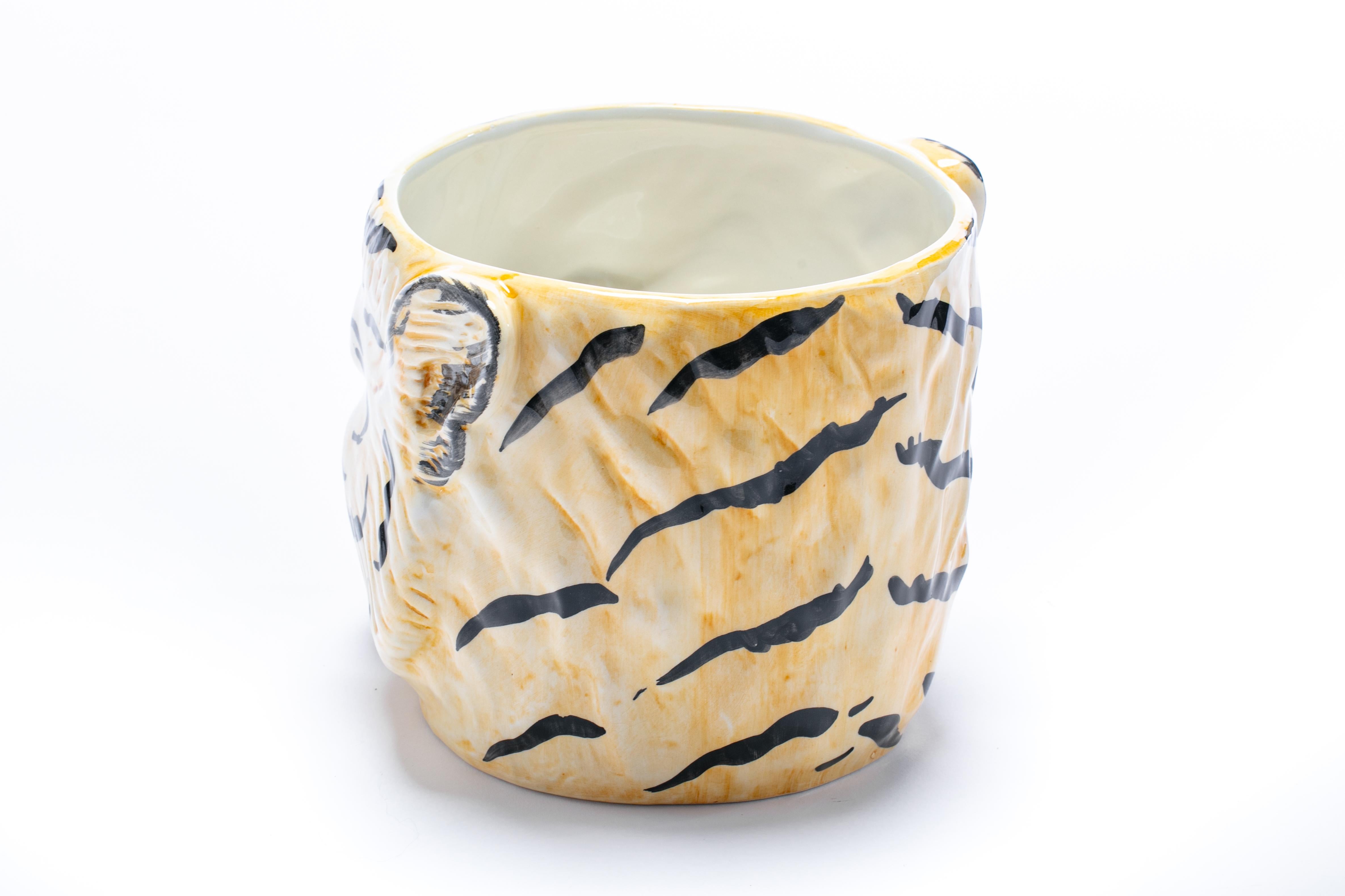 Mid-20th Century Italian Mid Century Hand Painted Tiger Planter For Sale