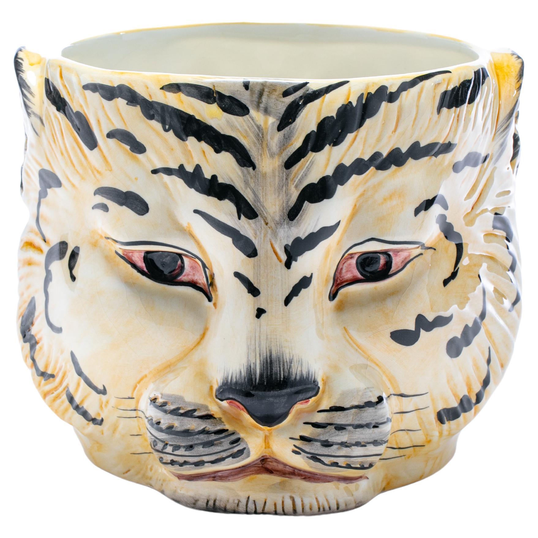 Italian Mid Century Hand Painted Tiger Planter For Sale