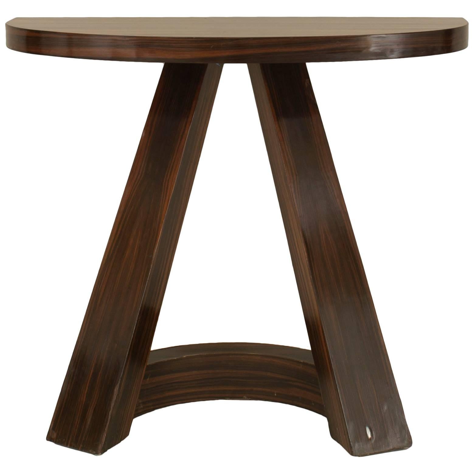 Table console demi-lune italienne en bois dur du milieu du siècle dernier