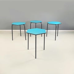 Italian Midcentury Hexagonal Bar Tables in Blue Formica and Black Metal, 1960s