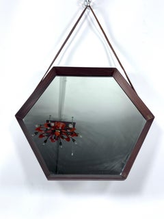 Italian Midcentury Hexagonal Wood Wall Mirror