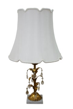 Italian Mid Century Hollywood Regency Florentine Gilt Tole Drop Crystal Lamps