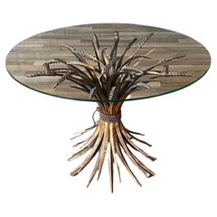 Italian Mid-Century Hollywood Regency Sheaf of Wheat Side Table w/ Glass Top
