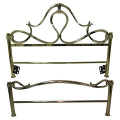 Italian Mid Century Hollywood Regency Solid Brass Bed w Brass Foot Board