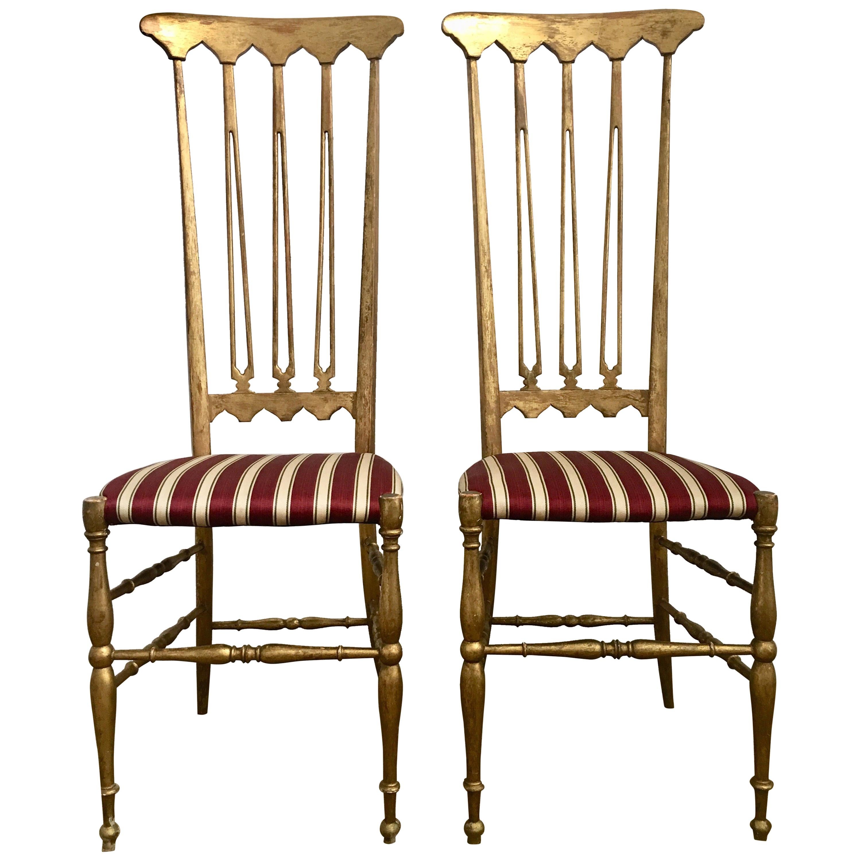 Italian Midcentury Hollywood Regency Style Giltwood Chiavari Chairs, Italy