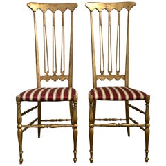 Italian Midcentury Hollywood Regency Style Giltwood Chiavari Chairs, Italy