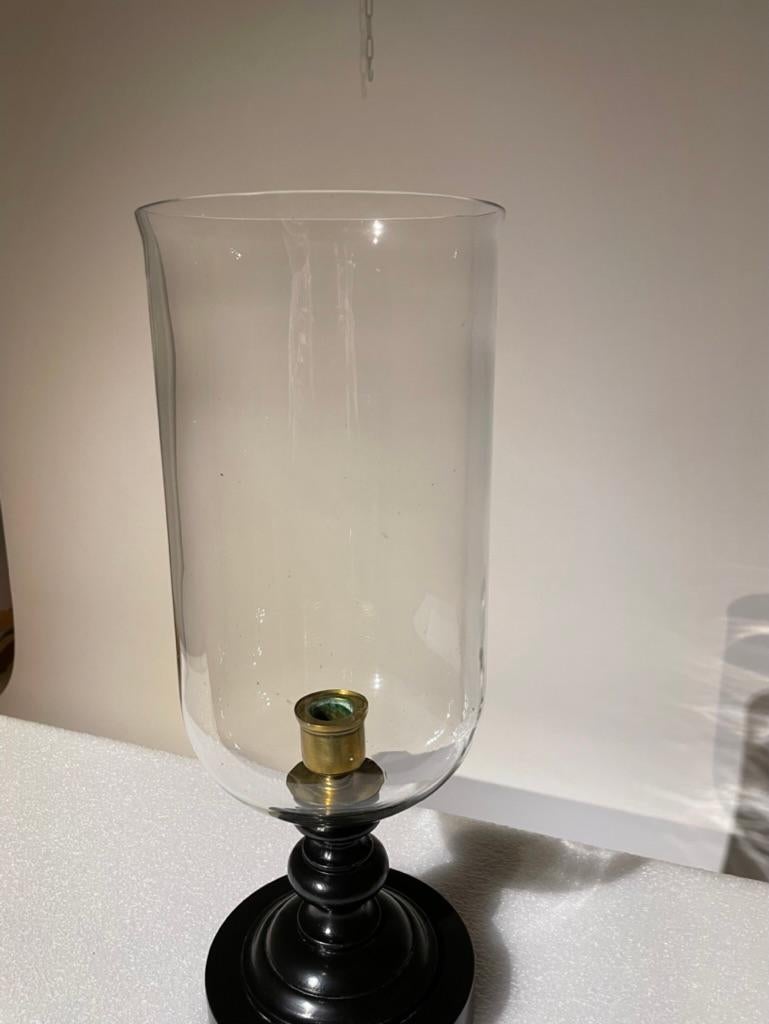 Neoclassical Italian Mid Century Hurricane Lamp with Black Lacquered Base