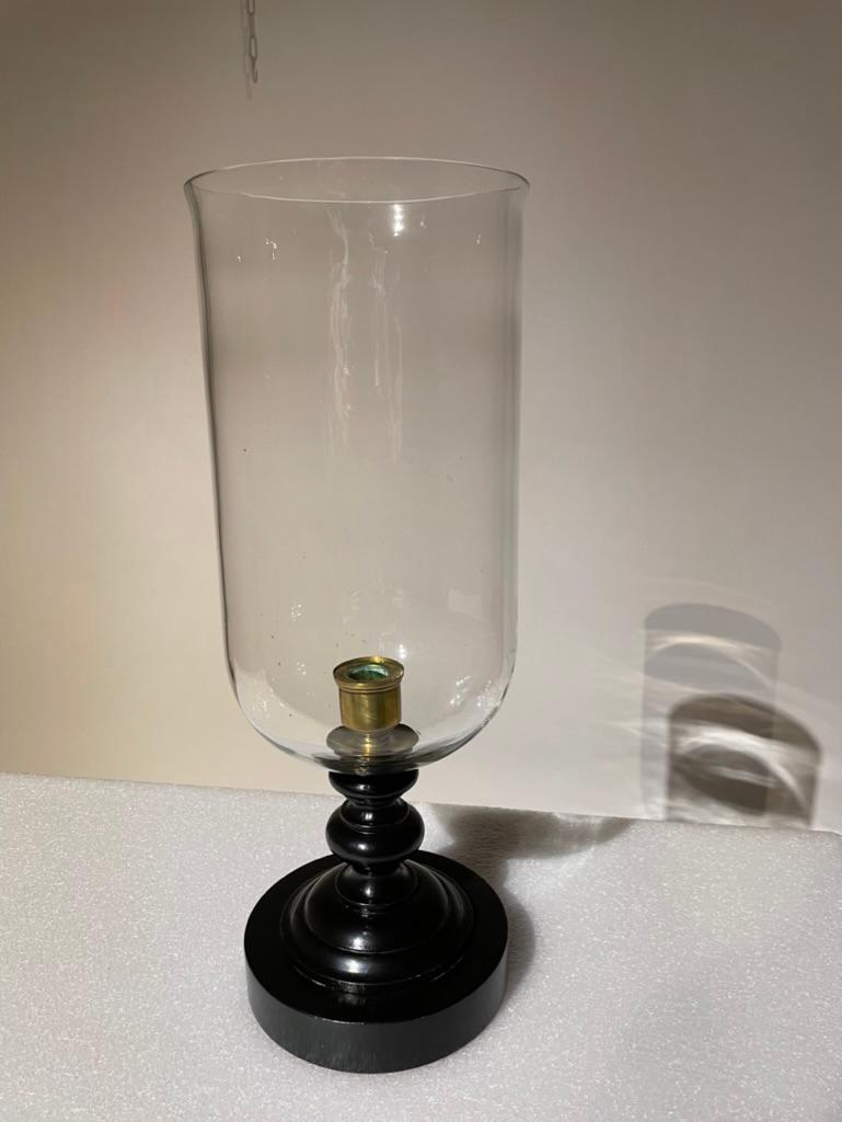Turned Italian Mid Century Hurricane Lamp with Black Lacquered Base