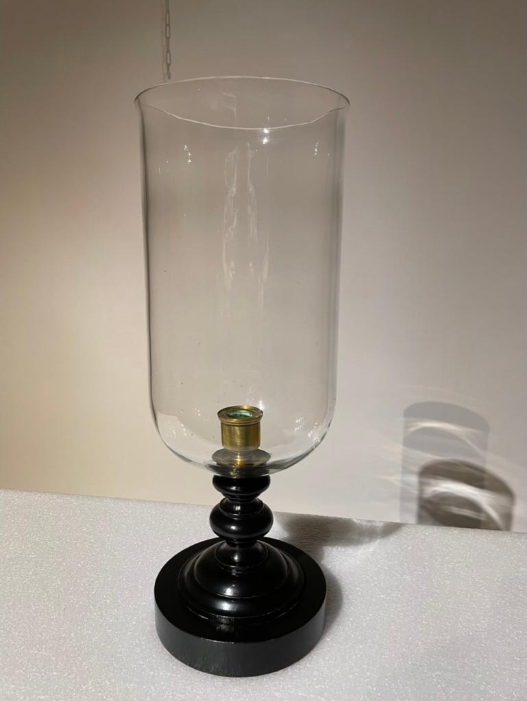 Italian Mid Century Hurricane Lamp with Black Lacquered Base In Good Condition In Stamford, CT