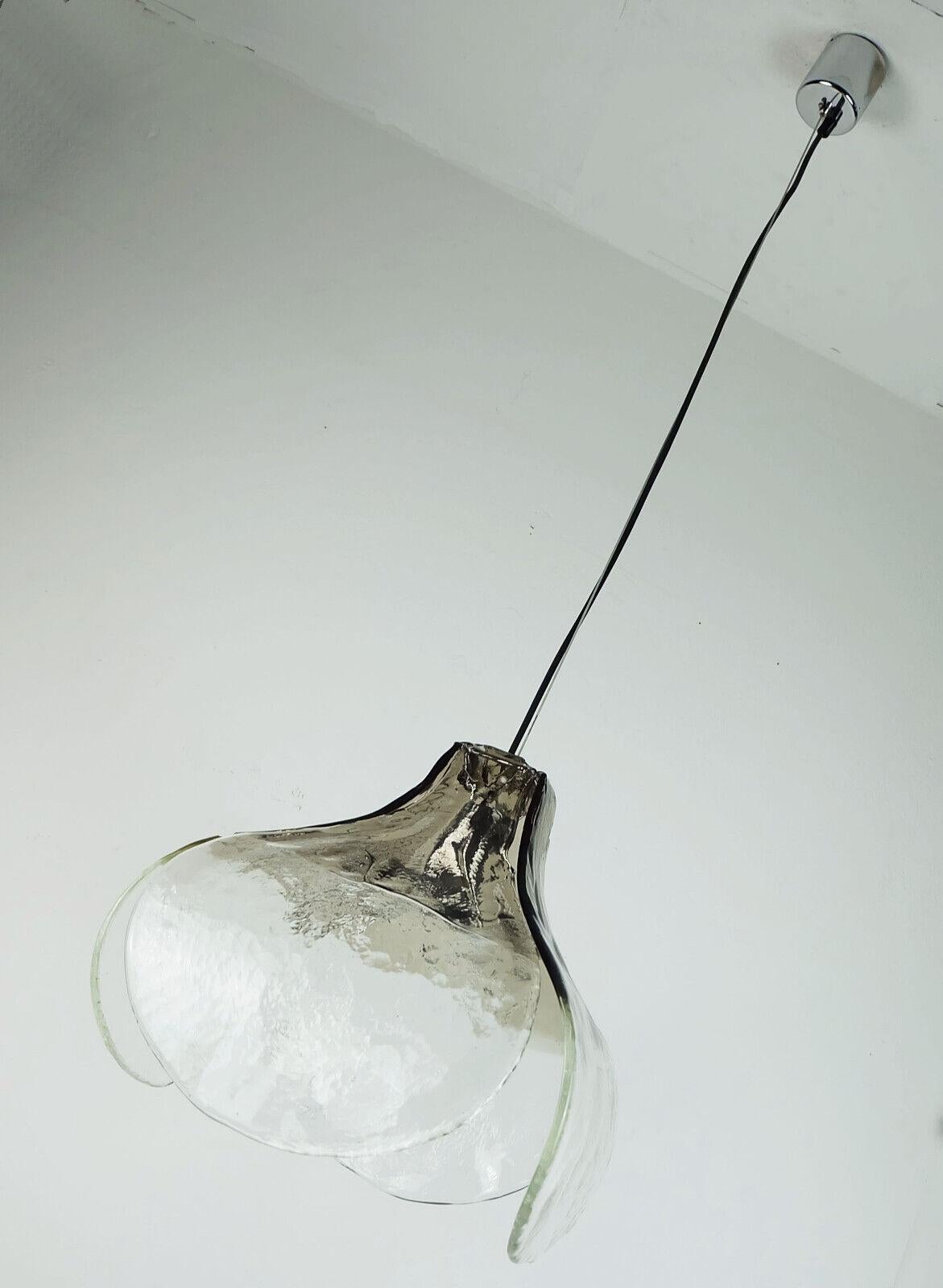 italian mid century ice glass smoked glass PENDANT LIGHT carlo nason mazzega mur For Sale 4
