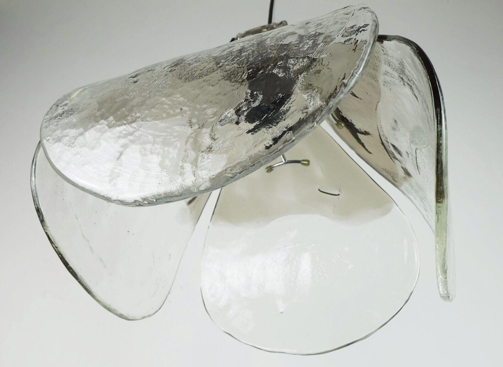 italian mid century ice glass smoked glass PENDANT LIGHT carlo nason mazzega mur In Good Condition For Sale In Mannheim, DE