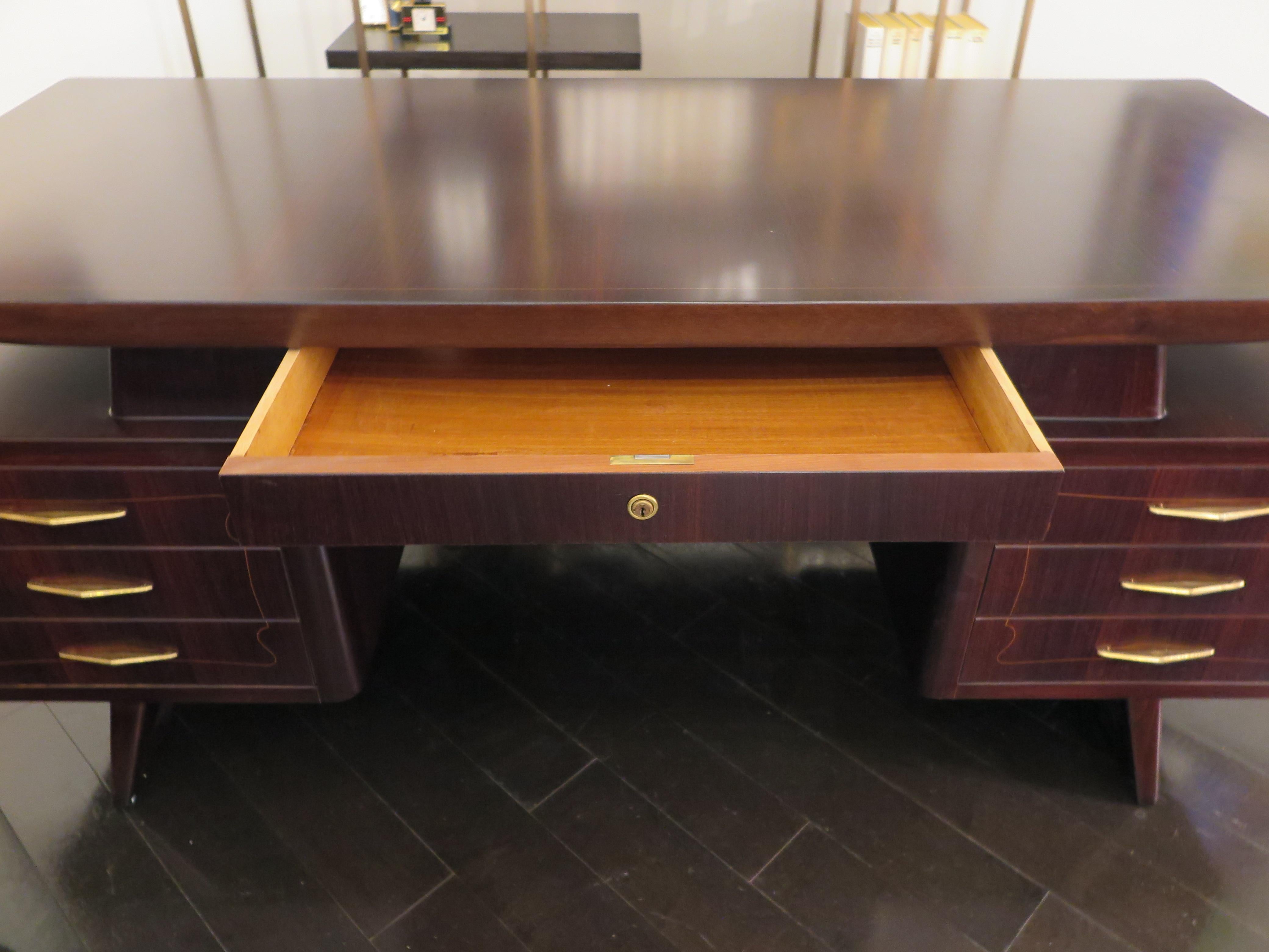 Italian Mid-Century Indian Rosewood Desk By Dassi For Sale 6