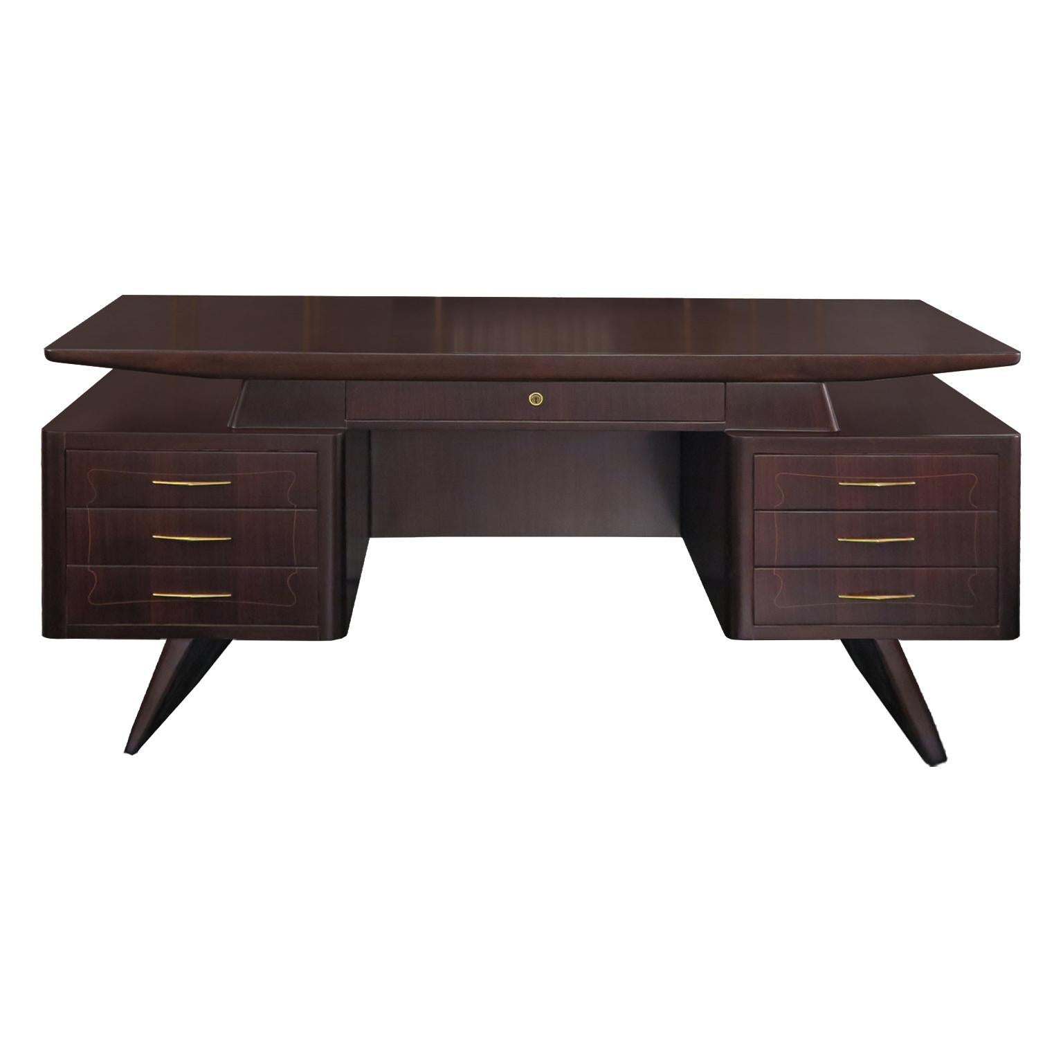 Mid-Century Modern Italian Mid-Century Indian Rosewood Desk By Dassi For Sale