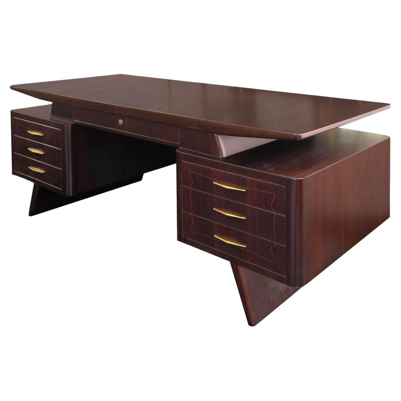 Italian Mid-Century Indian Rosewood Desk By Dassi