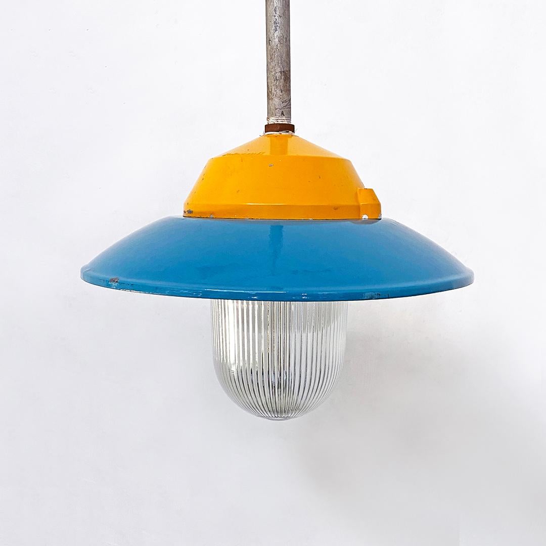Mid-20th Century Italian Mid-Century Industrial Metal Colored Chandelier by Palazzoli, 1950s For Sale