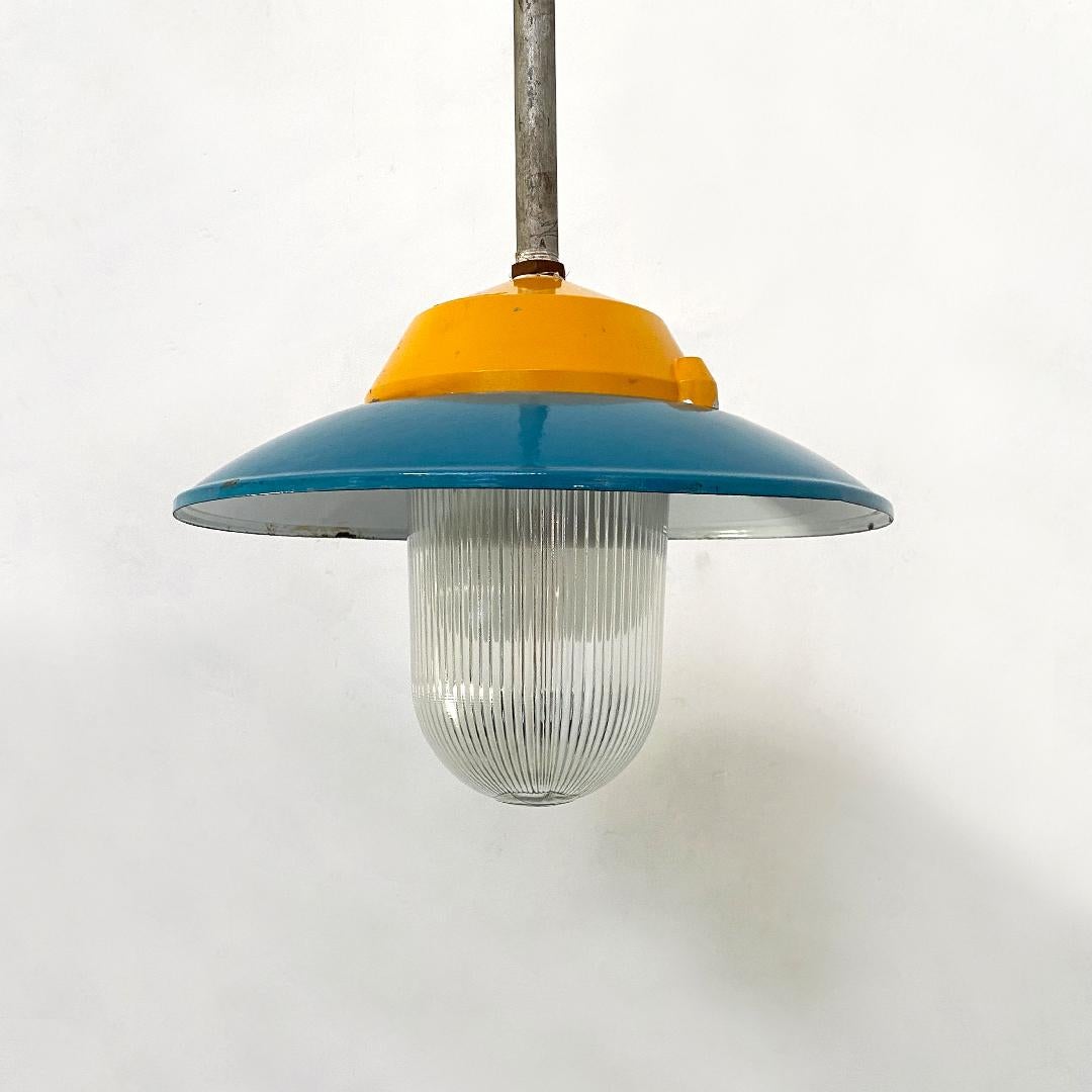 Italian Mid-Century Industrial Metal Colored Chandelier by Palazzoli, 1950s For Sale 1