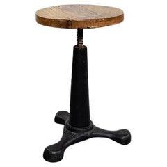 Italian Mid-Century Industrial Wooden and Cast Iron Stool by Singer, 1920s