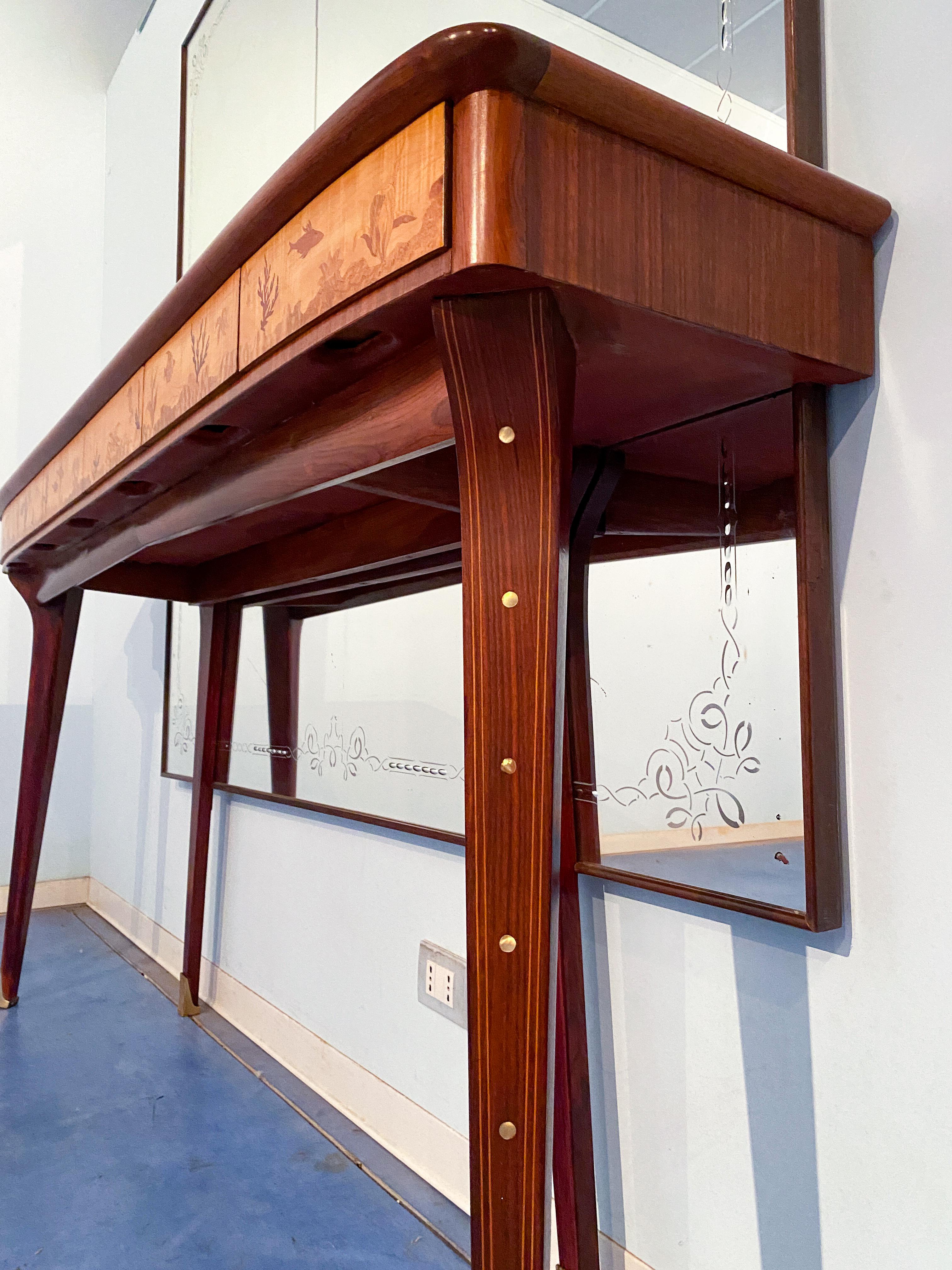 Italian Midcentury Inlaid Console with Mirror by Andrea Gusmai, 1950s For Sale 4