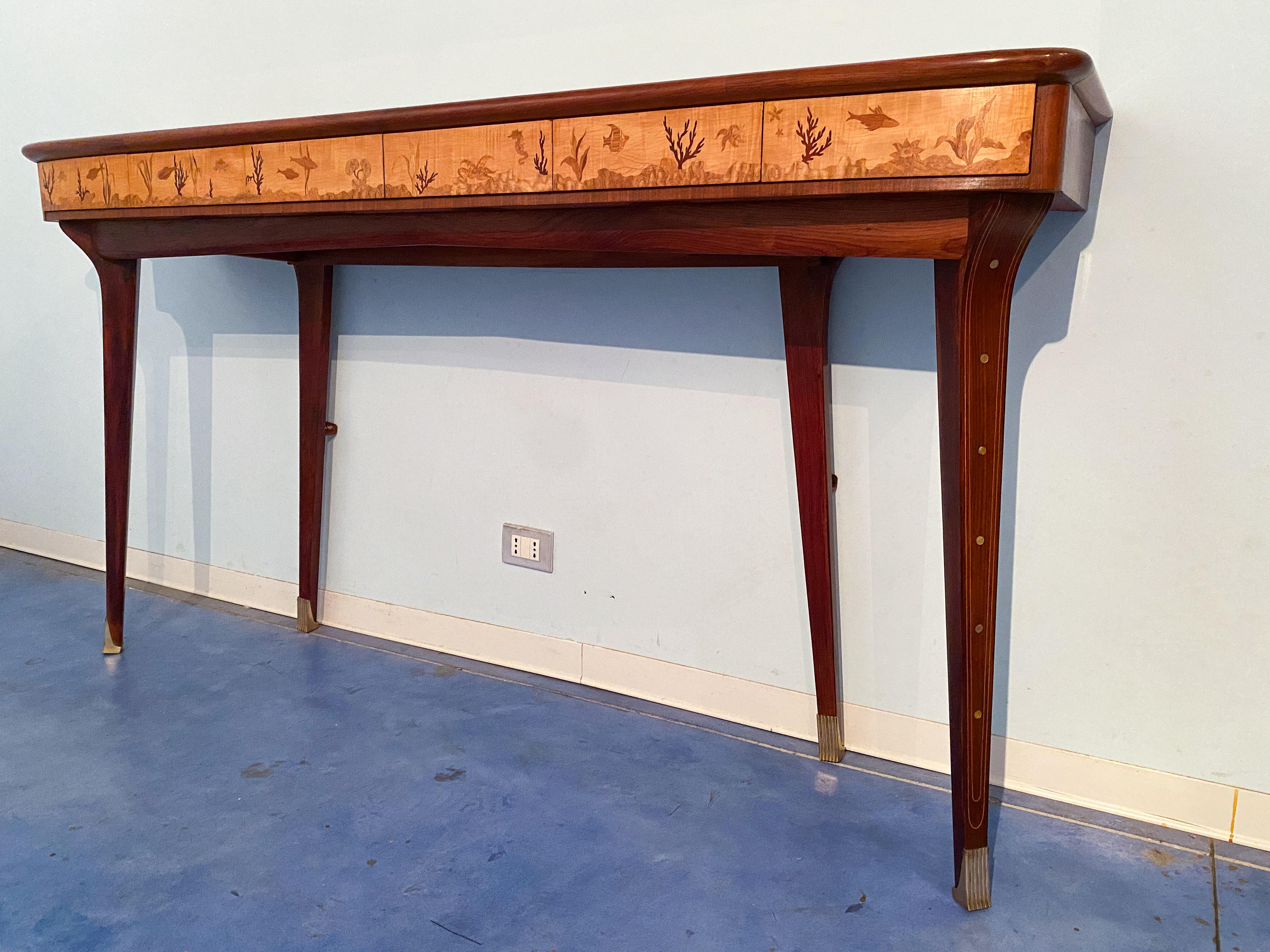 Italian Midcentury Inlaid Console with Mirror by Andrea Gusmai, 1950s For Sale 9