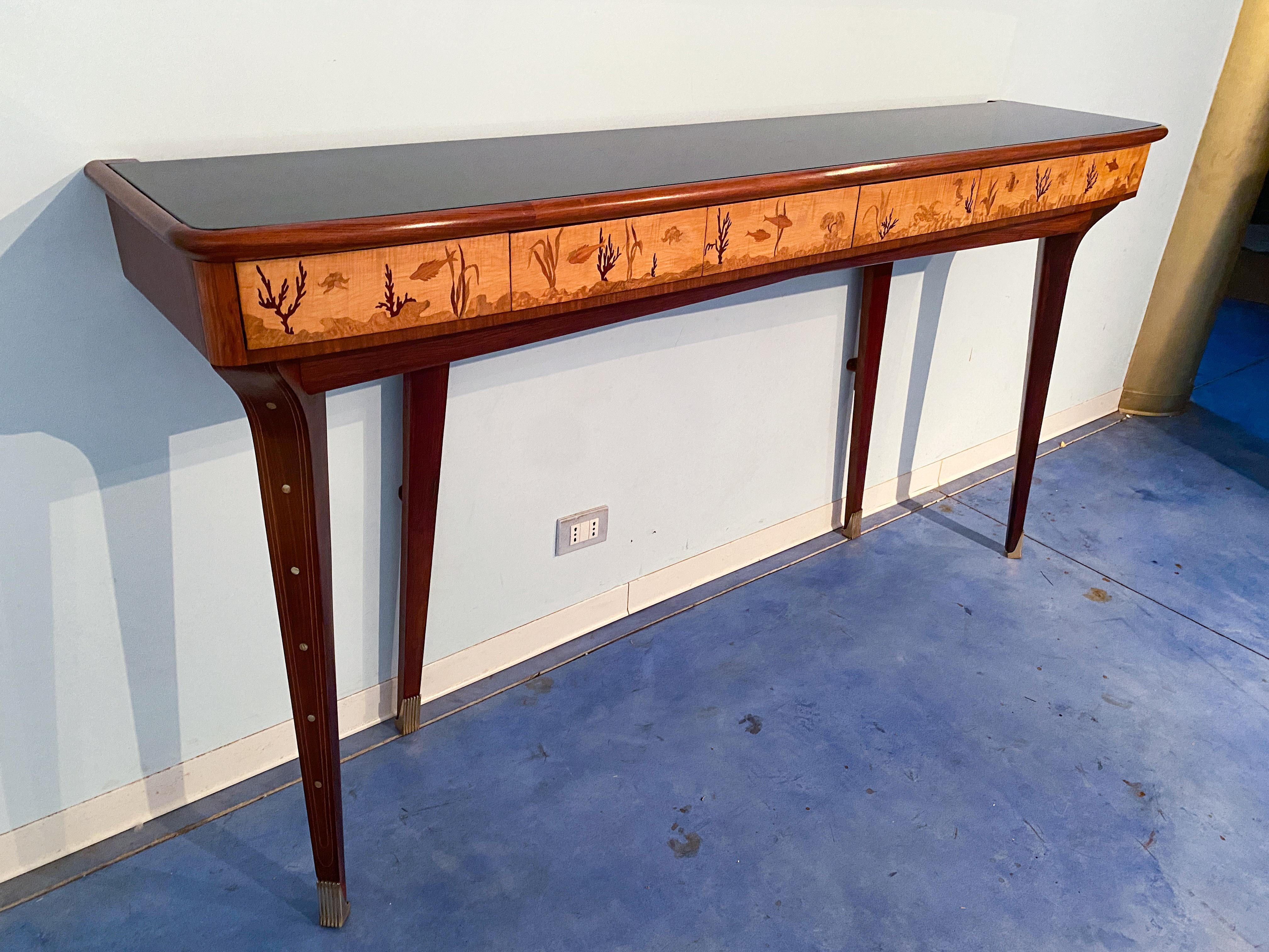 Italian Midcentury Inlaid Console with Mirror by Andrea Gusmai, 1950s For Sale 11