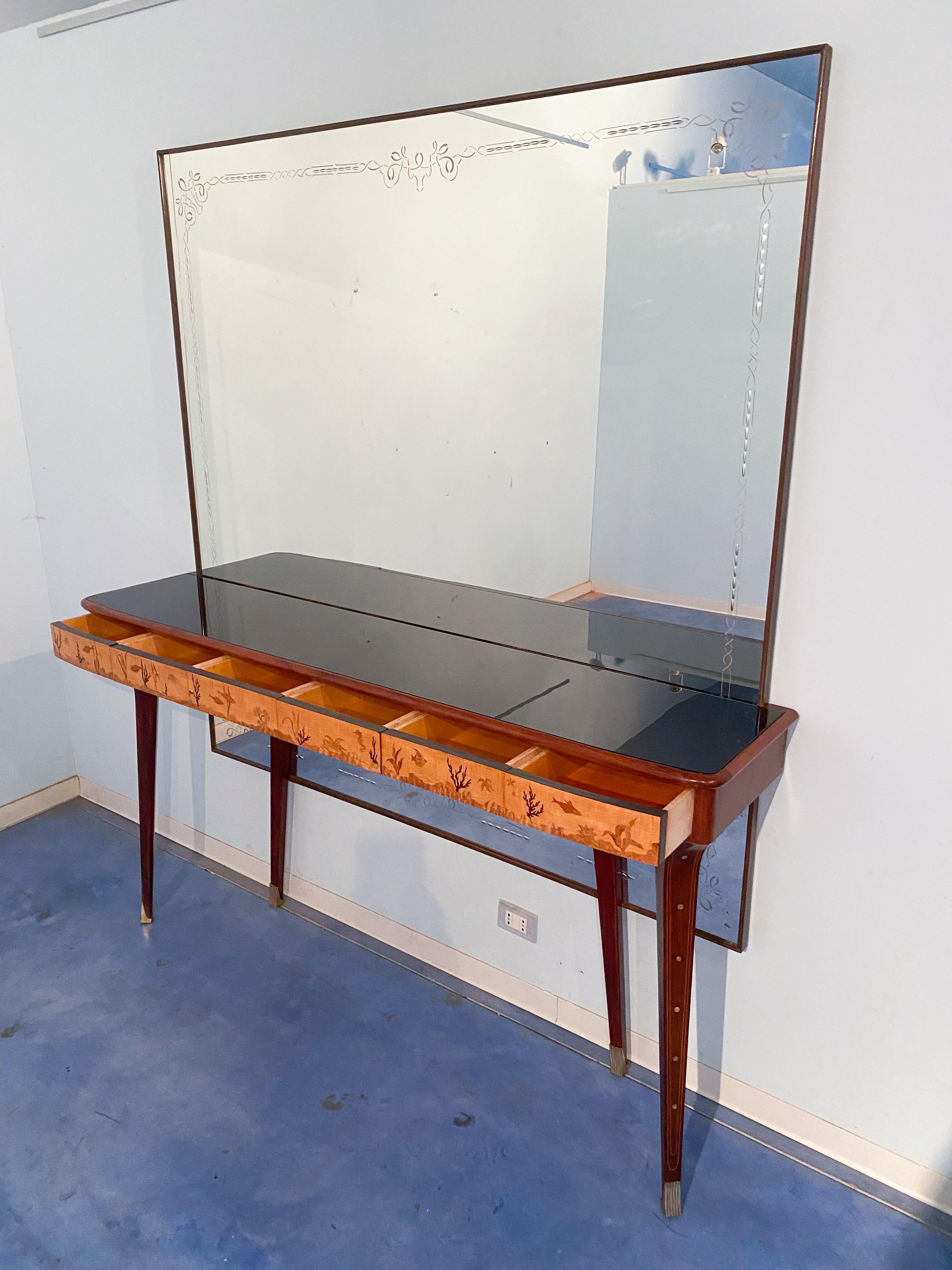 Italian Midcentury Inlaid Console with Mirror by Andrea Gusmai, 1950s For Sale 2