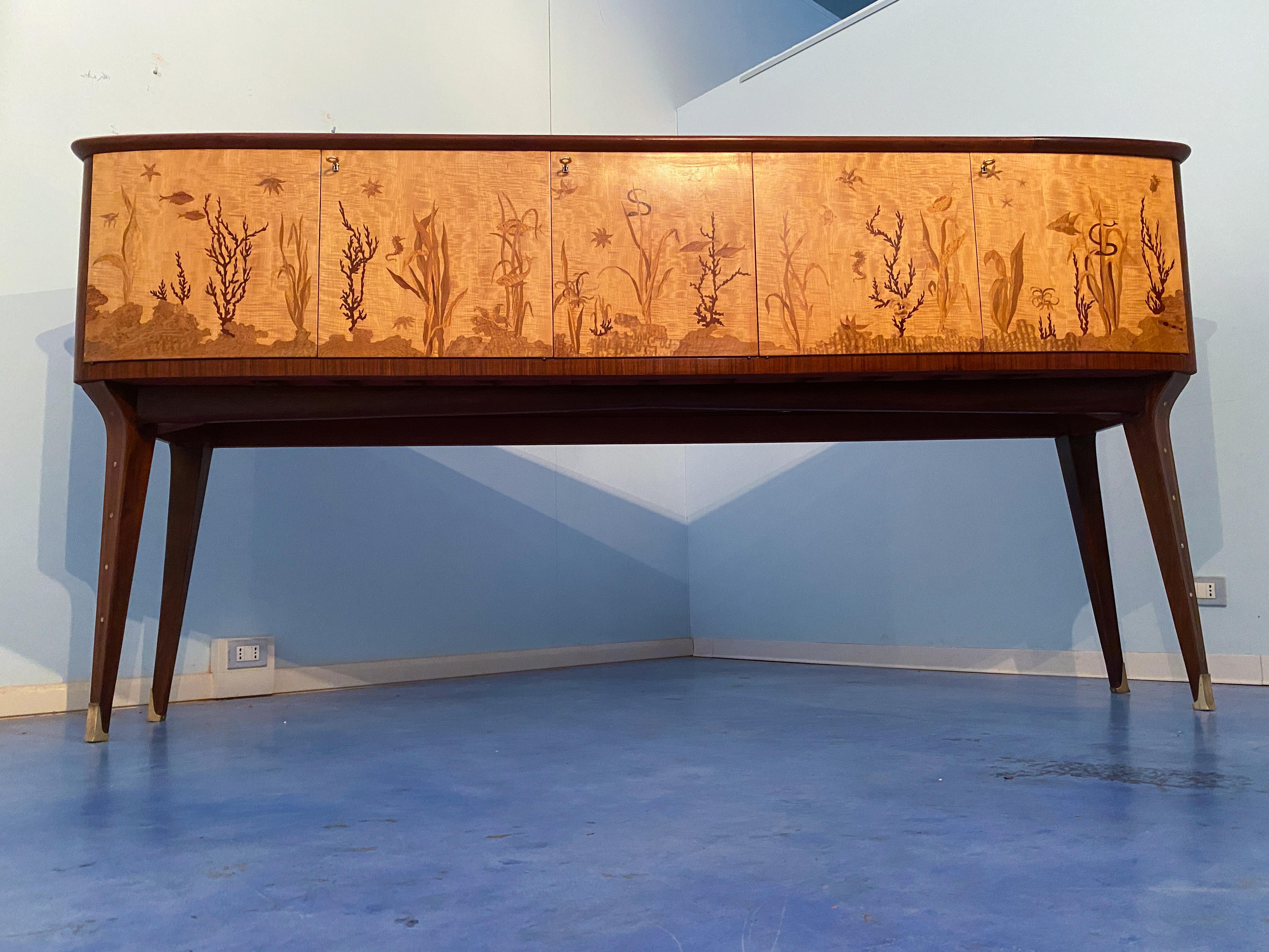Italian Midcentury Inlaid Maple Sideboard by Andrea Gusmai, 1950s For Sale 13