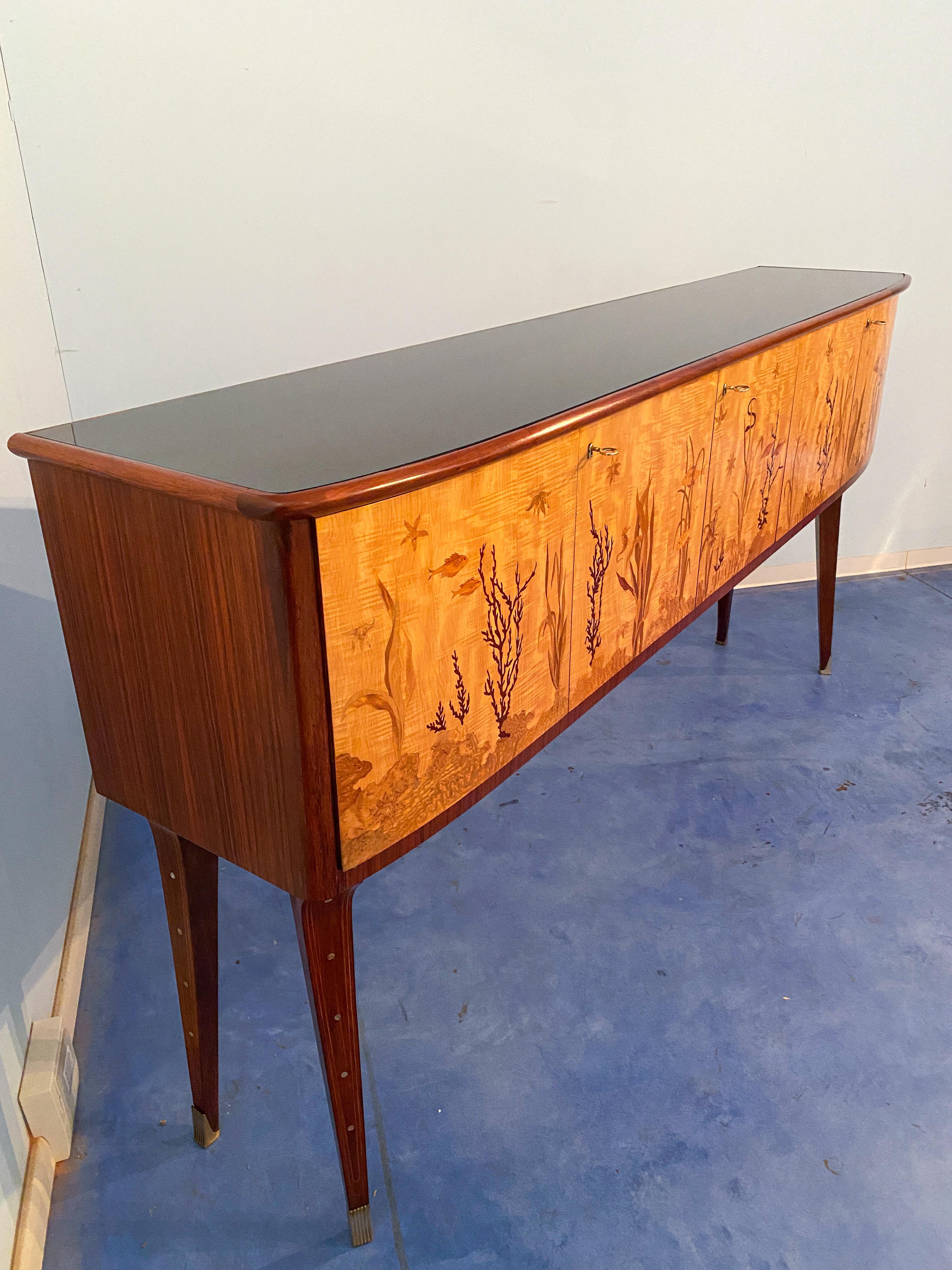 Mid-Century Modern Italian Midcentury Inlaid Maple Sideboard by Andrea Gusmai, 1950s For Sale